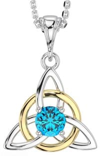 Topaz White Yellow Gold Celtic Trinity Knot Necklace