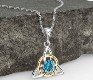 Topaz White Yellow Gold Celtic Trinity Knot Necklace