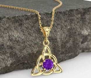 Amethyst Gold Celtic Trinity Knot Necklace
