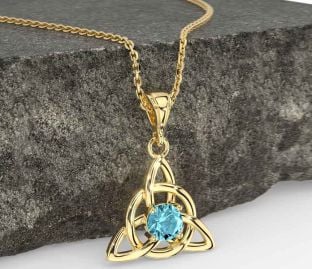 Aquamarine Gold Celtic Trinity Knot Necklace