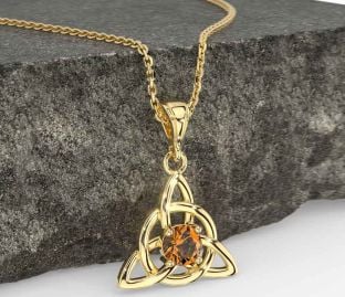 Citrine Gold Celtic Trinity Knot Necklace