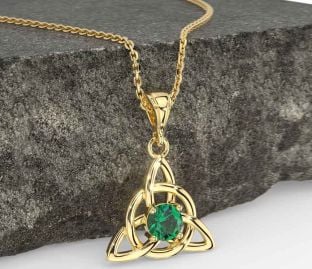 Emerald Gold Celtic Trinity Knot Necklace