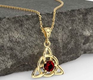 Garnet Gold Celtic Trinity Knot Necklace