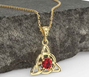 Ruby Gold Celtic Trinity Knot Necklace
