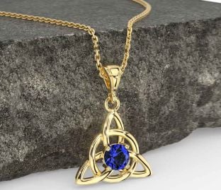 Sapphire Gold Celtic Trinity Knot Necklace