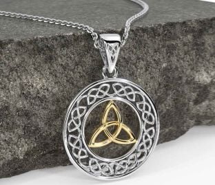White Yellow Gold Celtic Trinity Knot Necklace