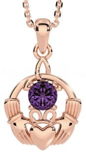 Alexandrite Rose Gold Silver Claddagh Trinity Knot Necklace