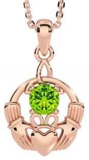 Peridot Rose Gold Silver Claddagh Trinity Knot Necklace