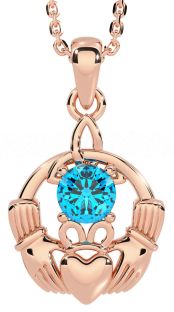 Topaz Rose Gold Silver Claddagh Trinity Knot Necklace