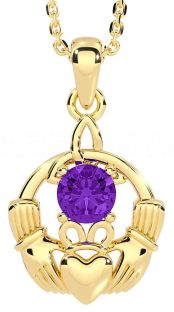 Amethyst Gold Silver Claddagh Trinity Knot Necklace