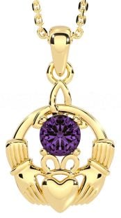 Alexandrite Gold Silver Claddagh Trinity Knot Necklace