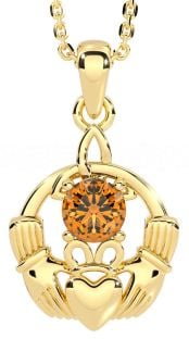 Citrine Or Argent Claddagh Trinité Noeud Collier