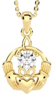 Diamond Gold Silver Claddagh Trinity Knot Necklace