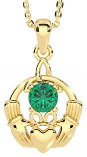 Emerald Gold Silver Claddagh Trinity Knot Necklace