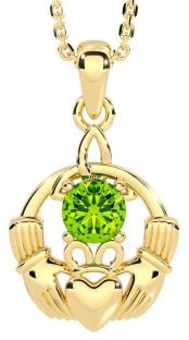 Peridoto Ouro Prata Claddagh Trindade Nó Colar