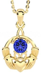 Sapphire Gold Silver Claddagh Trinity Knot Necklace