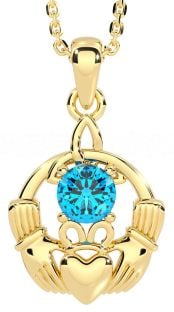 Topaz Gold Silver Claddagh Trinity Knot Necklace