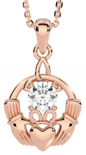 Diamond Rose Gold Claddagh Trinity Knot Necklace