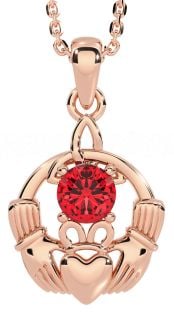 Ruby Rose Gold Claddagh Trinity Knot Necklace