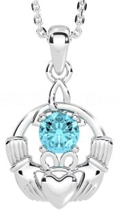 Aquamarine Silver Claddagh Trinity Knot Necklace