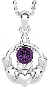 Alexandrite Silver Claddagh Trinity Knot Necklace