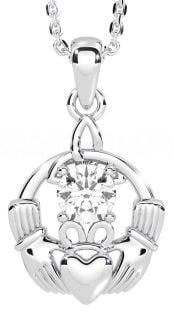 Diamond Silver Claddagh Trinity Knot Necklace