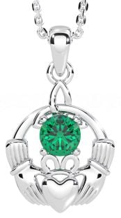 Smaragd Zilver Claddagh Drie-eenheid Knoop Halsketting