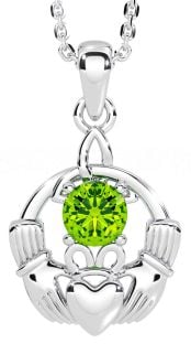 Peridot Silver Claddagh Trinity Knot Necklace