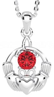 Ruby Silver Claddagh Trinity Knot Necklace