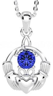 Sapphire Silver Claddagh Trinity Knot Necklace