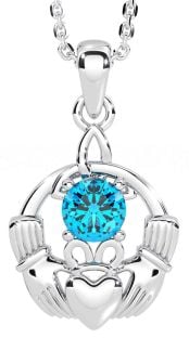 Topaz Silver Claddagh Trinity Knot Necklace