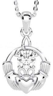 Diamond White Gold Claddagh Trinity Knot Necklace