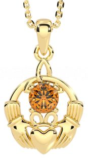 Citrine Gold Claddagh Trinity Knot Necklace