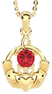 Ruby Gold Claddagh Trinity Knot Necklace