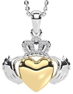 Classic Ladies White & Yellow Gold Claddagh Ring