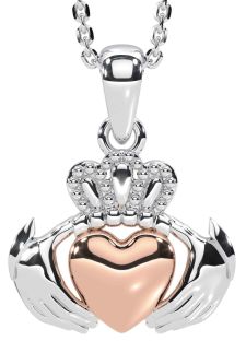 Rose Gold Silver Claddagh Necklace