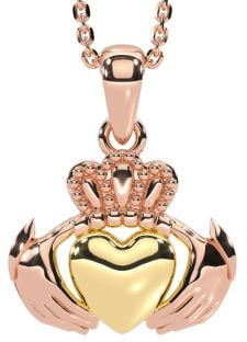 Rose Yellow Gold & Silver Claddagh Necklace