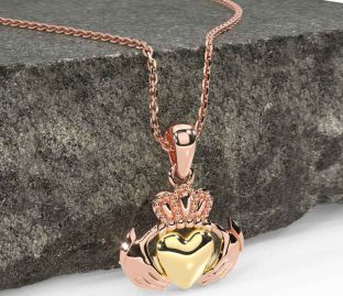Rose Yellow Gold & Silver Claddagh Necklace