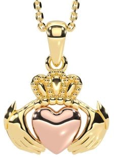 Rose Yellow Gold & Silver Claddagh Necklace