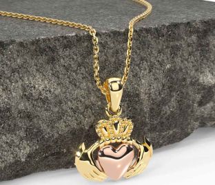 Rose Yellow Gold Claddagh Necklace