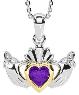 Amethyst Gold Silver Claddagh Trinity Knot Necklace