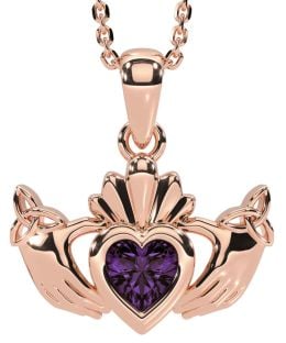 Alexandrite Rose Gold Silver Claddagh Trinity Knot Necklace