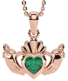 Emerald Rose Gold Silver Claddagh Trinity Knot Necklace