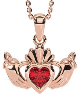 Ruby Rose Gold Silver Claddagh Trinity Knot Necklace