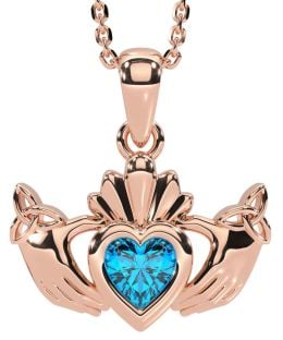 Topaz Rose Gold Silver Claddagh Trinity Knot Necklace