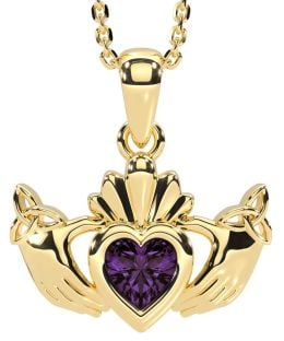 Alexandrite Gold Silver Claddagh Trinity Knot Necklace