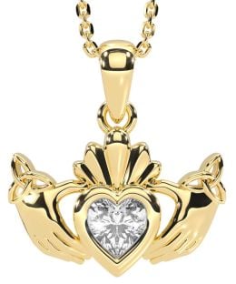 Diamond Gold Silver Claddagh Trinity Knot Necklace