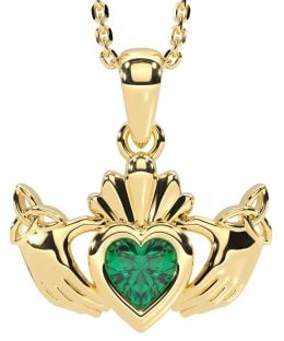 Emerald Gold Silver Claddagh Trinity Knot Necklace