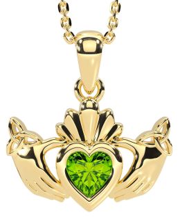 Peridot Gold Silver Claddagh Trinity Knot Necklace