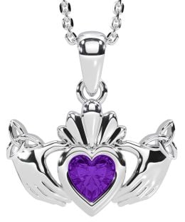 Amethyst Silver Claddagh Trinity Knot Necklace